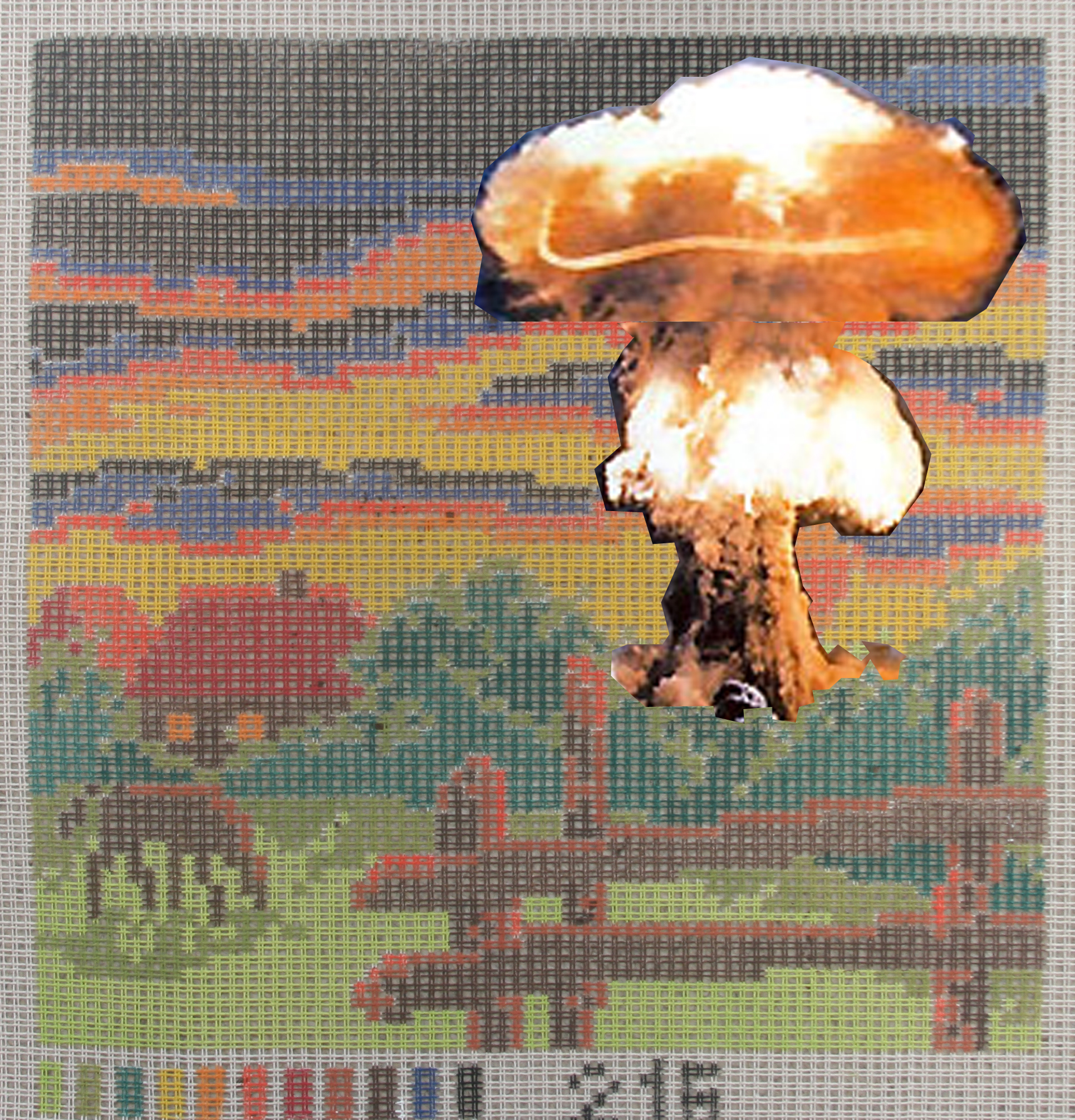 An explosion added to the picture of the raw canvas using Photoshop